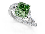 Fancy Green Radiant Cut Diamond Solitaire Ring in Platinum with Pavé Twist Band and Prong Setting_7