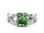 Fancy Green Radiant Cut Diamond Solitaire Ring in Silver with Interwoven Pavé Band and Prong Setting_6
