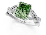 Fancy Green Radiant Cut Diamond Solitaire Ring in White gold with Interwoven Pavé Band and Prong Setting_1