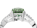 Fancy Green Radiant Cut Diamond Solitaire Ring in White gold with Interwoven Pavé Band and Prong Setting_4
