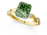 Fancy Green Radiant Cut Diamond Solitaire Ring in Yellow gold with Twisted Ribbon Band and Round Accents_1