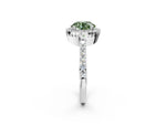 Fancy Green Round Cut Diamond Halo Engagement Ring in White gold with Milgrain Detail and Pavé Band_2