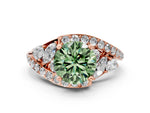 Fancy Green Round Cut Diamond Halo Ring in Rose gold with Marquise and Pavé Band in Prong Setting