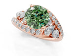 Fancy Green Round Cut Diamond Halo Ring in Rose gold with Marquise and Pavé Band in Prong Setting_1