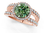 Fancy Green Round Cut Diamond Halo Ring in Rose gold with Split Shank Band and Prong Setting_1