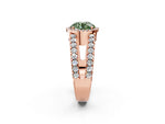 Fancy Green Round Cut Diamond Halo Ring in Rose gold with Split Shank Band and Prong Setting_2