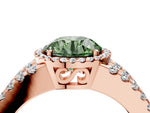 Fancy Green Round Cut Diamond Halo Ring in Rose gold with Split Shank Band and Prong Setting_4
