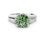 Fancy Green Round Cut Diamond Solitaire Ring in Platinum with Smooth Wide Band and Prong Setting_12