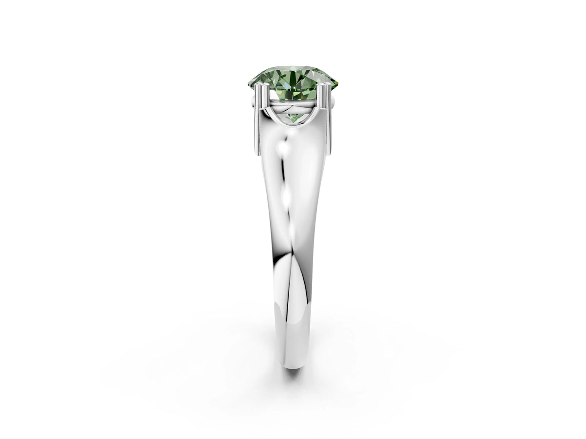 Fancy Green Round Cut Diamond Solitaire Ring in Platinum with Smooth Wide Band and Prong Setting_14