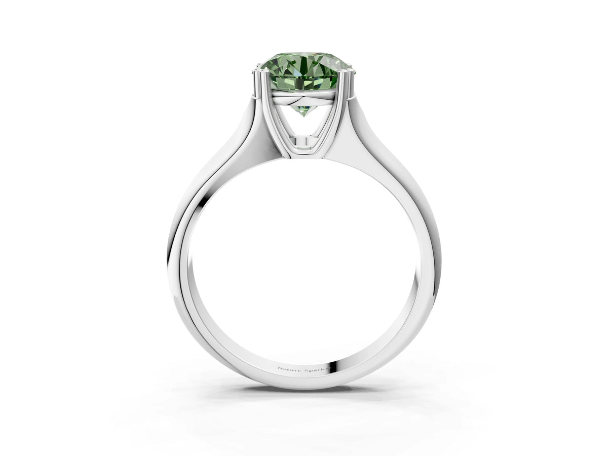 Fancy Green Round Cut Diamond Solitaire Ring in Platinum with Smooth Wide Band and Prong Setting_15