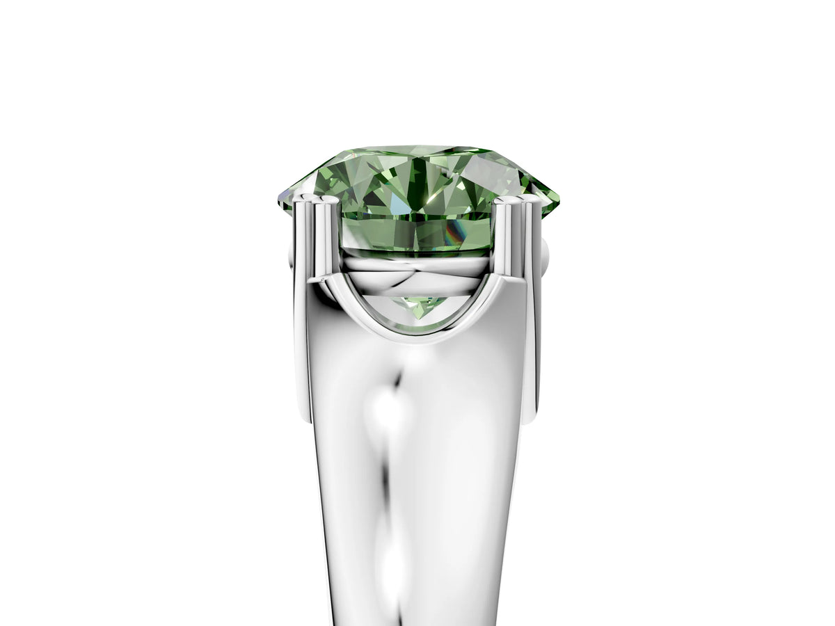 Fancy Green Round Cut Diamond Solitaire Ring in Platinum with Smooth Wide Band and Prong Setting_17