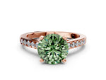 Fancy Green Round Cut Diamond Solitaire Ring in Rose gold with Crossover Gallery and Round Pavé Band