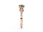 Fancy Green Round Cut Diamond Solitaire Ring in Rose gold with Crossover Gallery and Round Pavé Band_2