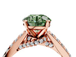 Fancy Green Round Cut Diamond Solitaire Ring in Rose gold with Crossover Gallery and Round Pavé Band_4