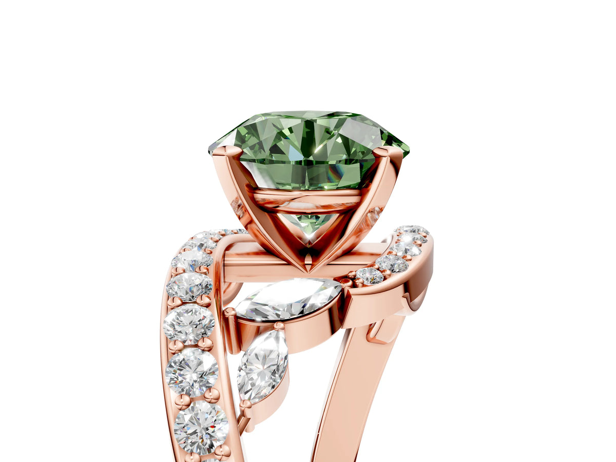 Fancy Green Round Cut Diamond Solitaire Ring in Rose gold with Pavé Twist Band and Prong Setting_5
