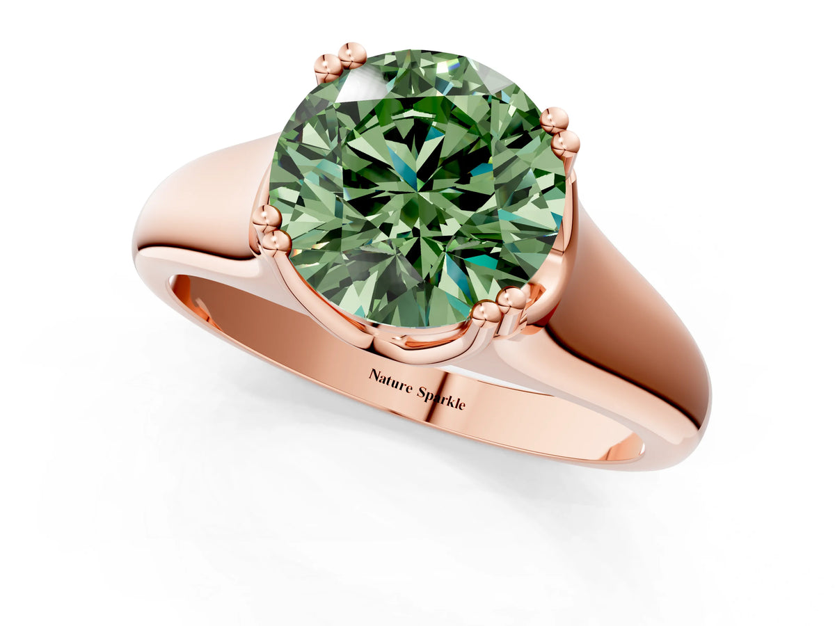 Fancy Green Round Cut Diamond Solitaire Ring in Rose gold with Smooth Wide Band and Prong Setting_1
