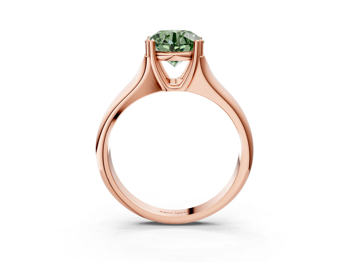 Fancy Green Round Cut Diamond Solitaire Ring in Rose gold with Smooth Wide Band and Prong Setting_3