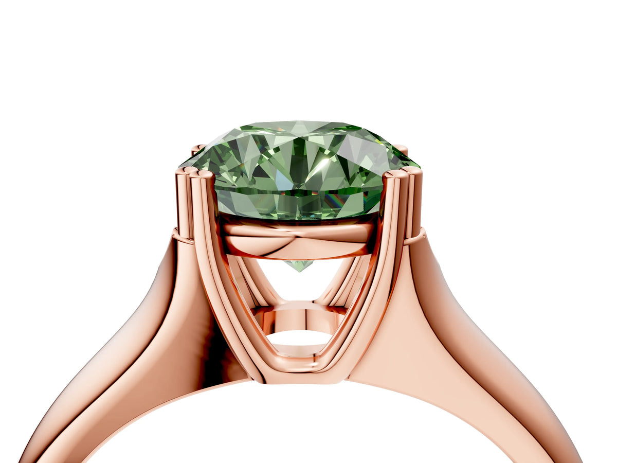 Fancy Green Round Cut Diamond Solitaire Ring in Rose gold with Smooth Wide Band and Prong Setting_4