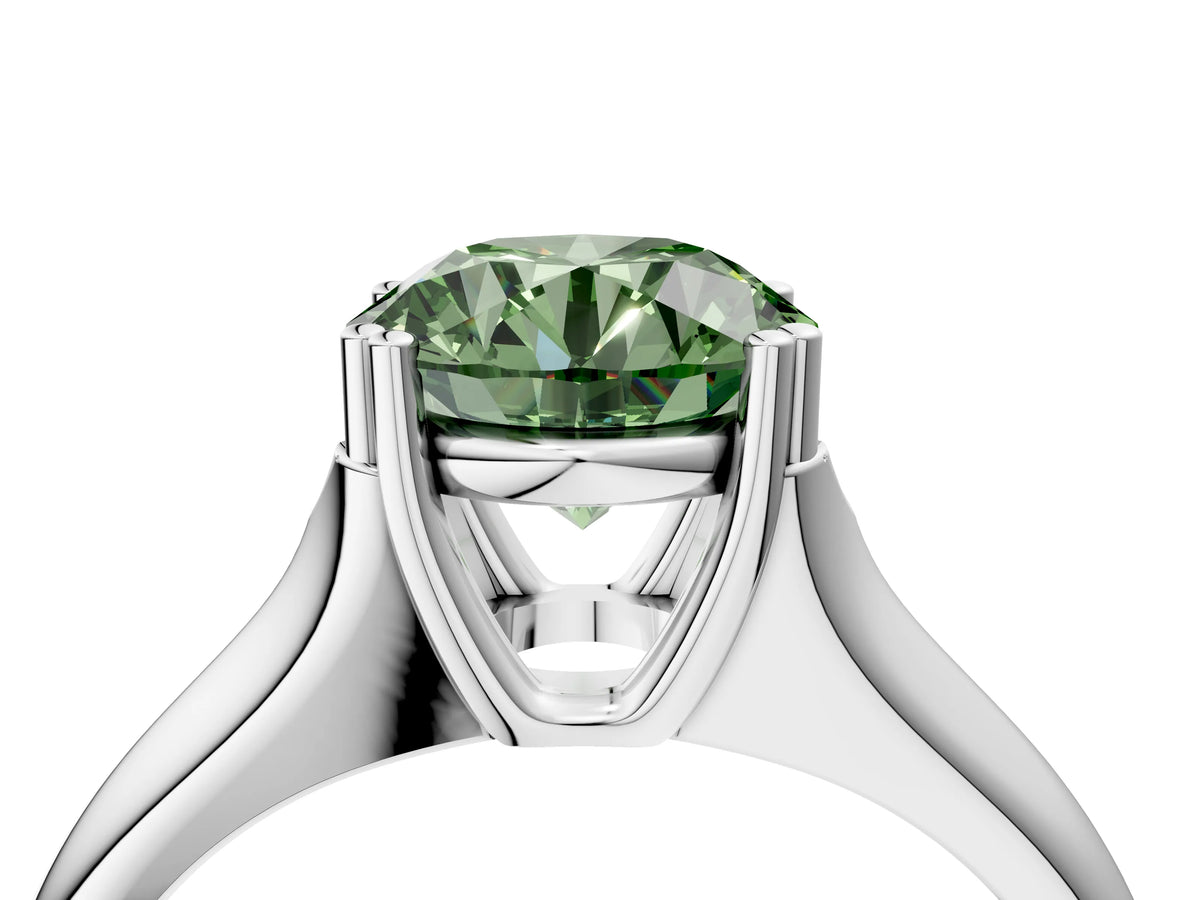 Fancy Green Round Cut Diamond Solitaire Ring in Silver with Smooth Wide Band and Prong Setting_16