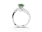 Fancy Green Round Cut Diamond Solitaire Ring in White gold with Pavé Twist Band and Prong Setting_3