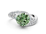 Fancy Green Round Cut Diamond Solitaire Ring in White gold with Pavé Twist Band and Prong Setting