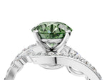 Fancy Green Round Cut Diamond Solitaire Ring in White gold with Pavé Twist Band and Prong Setting_4