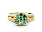 Fancy Green Round Cut Diamond Solitaire Ring in Yellow gold with Smooth Wide Band and Prong Setting