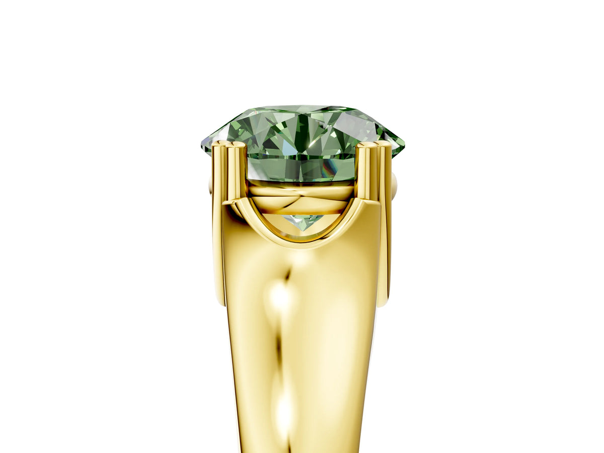 Fancy Green Round Cut Diamond Solitaire Ring in Yellow gold with Smooth Wide Band and Prong Setting_5
