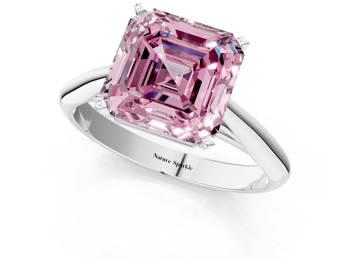 Fancy Pink Asscher Cut Diamond Cathedral Solitaire Engagement Ring in White gold with Prong Setting_1