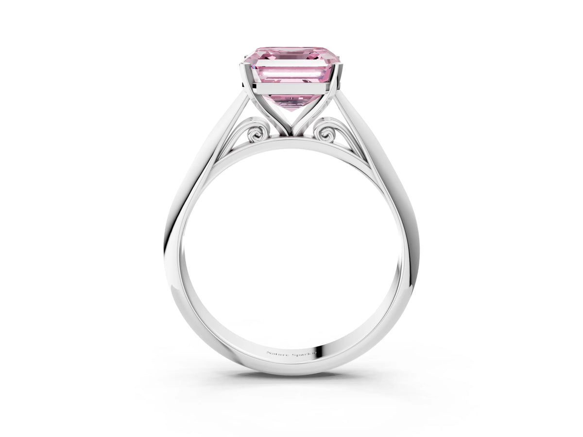 Fancy Pink Asscher Cut Diamond Cathedral Solitaire Engagement Ring in White gold with Prong Setting_3