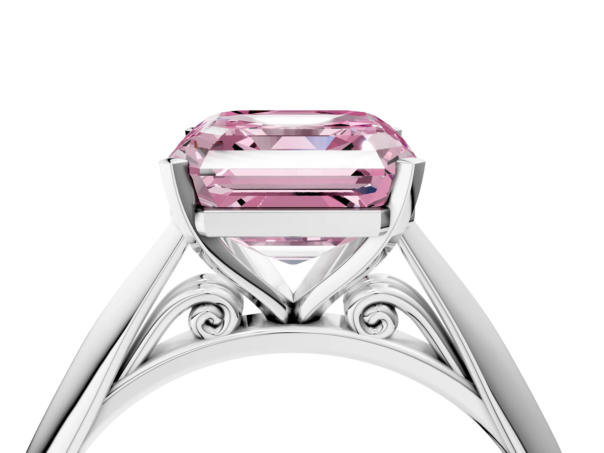 Fancy Pink Asscher Cut Diamond Cathedral Solitaire Engagement Ring in White gold with Prong Setting_4