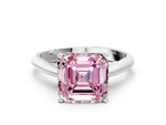 Fancy Pink Asscher Cut Diamond Cathedral Solitaire Engagement Ring in White gold with Prong Setting