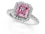 Fancy Pink Asscher Cut Diamond Halo Engagement Ring in White gold with Milgrain Detail and Pavé Band_1