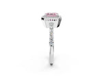 Fancy Pink Asscher Cut Diamond Halo Engagement Ring in White gold with Milgrain Detail and Pavé Band_2