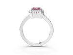 Fancy Pink Asscher Cut Diamond Halo Engagement Ring in White gold with Milgrain Detail and Pavé Band_3