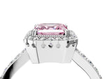 Fancy Pink Asscher Cut Diamond Halo Engagement Ring in White gold with Milgrain Detail and Pavé Band_4