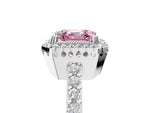 Fancy Pink Asscher Cut Diamond Halo Engagement Ring in White gold with Milgrain Detail and Pavé Band_5
