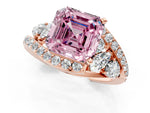 Fancy Pink Asscher Cut Diamond Halo Ring in Rose gold with Marquise and Pavé Band in Prong Setting_1