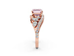 Fancy Pink Asscher Cut Diamond Halo Ring in Rose gold with Marquise and Pavé Band in Prong Setting_2