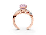 Fancy Pink Asscher Cut Diamond Halo Ring in Rose gold with Marquise and Pavé Band in Prong Setting_3