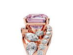 Fancy Pink Asscher Cut Diamond Halo Ring in Rose gold with Marquise and Pavé Band in Prong Setting_5