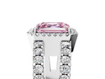 Fancy Pink Asscher Cut Diamond Halo Ring in Silver with Split Shank Band and Prong Setting_11