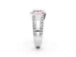 Fancy Pink Asscher Cut Diamond Halo Ring in Silver with Split Shank Band and Prong Setting_8