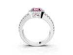 Fancy Pink Asscher Cut Diamond Halo Ring in Silver with Split Shank Band and Prong Setting_9