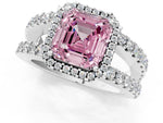 Fancy Pink Asscher Cut Diamond Halo Ring in White gold with Split Shank Band and Prong Setting_1
