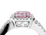 Fancy Pink Asscher Cut Diamond Halo Ring in White gold with Split Shank Band and Prong Setting_4