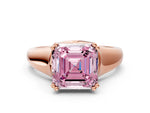Fancy Pink Asscher Cut Diamond Solitaire Ring in Rose gold with Smooth Wide Band and Prong Setting
