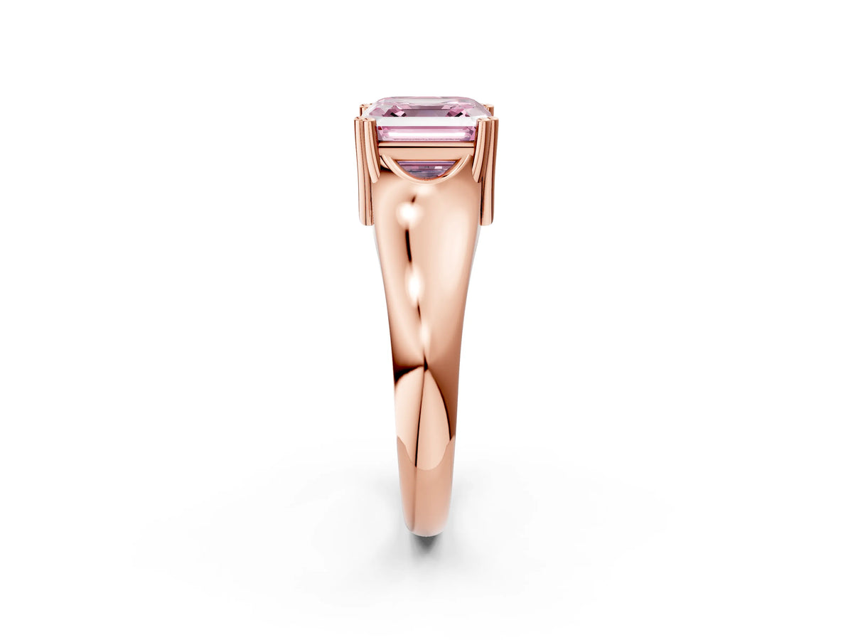 Fancy Pink Asscher Cut Diamond Solitaire Ring in Rose gold with Smooth Wide Band and Prong Setting_2
