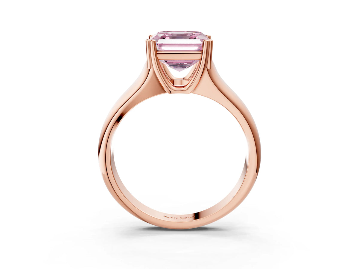 Fancy Pink Asscher Cut Diamond Solitaire Ring in Rose gold with Smooth Wide Band and Prong Setting_3