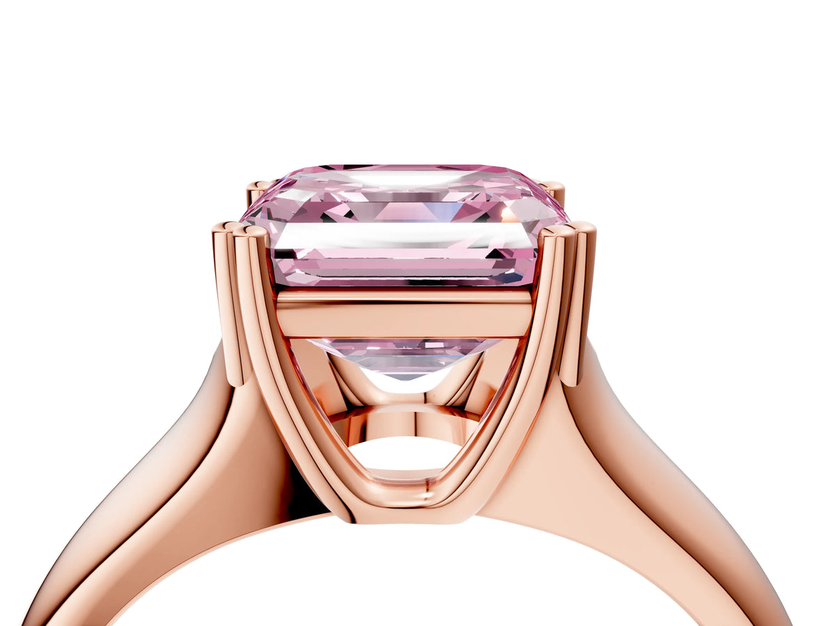 Fancy Pink Asscher Cut Diamond Solitaire Ring in Rose gold with Smooth Wide Band and Prong Setting_4